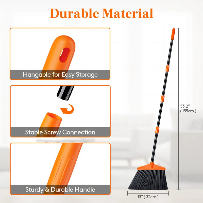 Outdoor/indoor Broom Heavy Duty, Commercial Broom With 53" Extendable Long Handle, Household Angle Corner Brooms For Patio, Garage, Deck, Lobby, Courtyard Sweeping