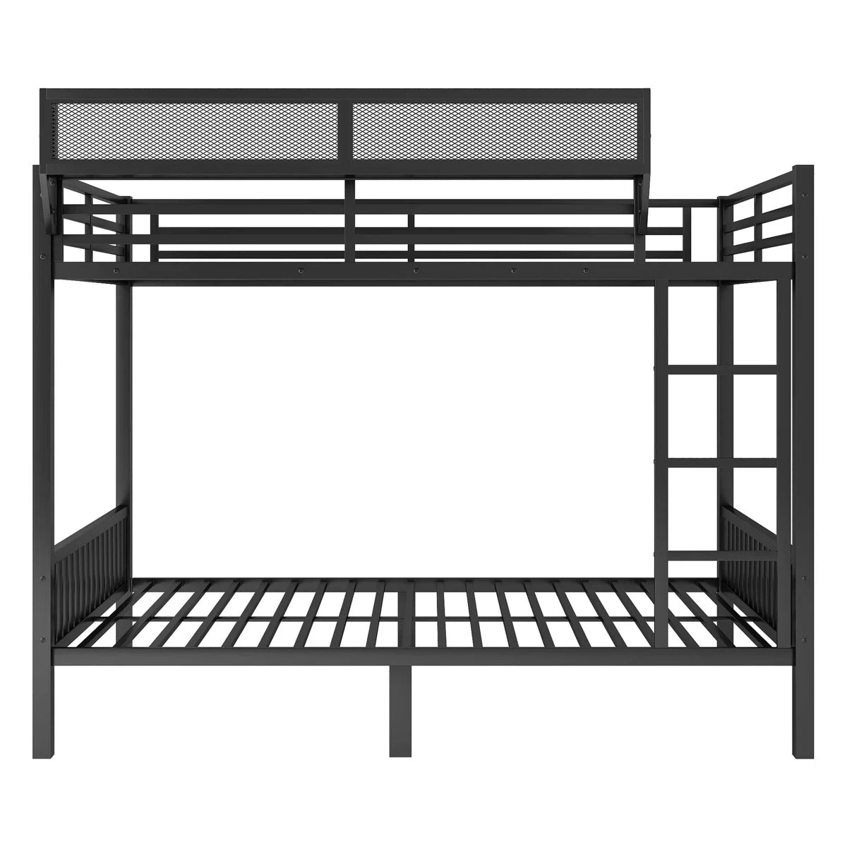 Queen Over Queen Metal Bunk Bed with Ladder and Storage Shelf, Ideal for Adults and Teens, Ensuring Comfort and Space Efficiency