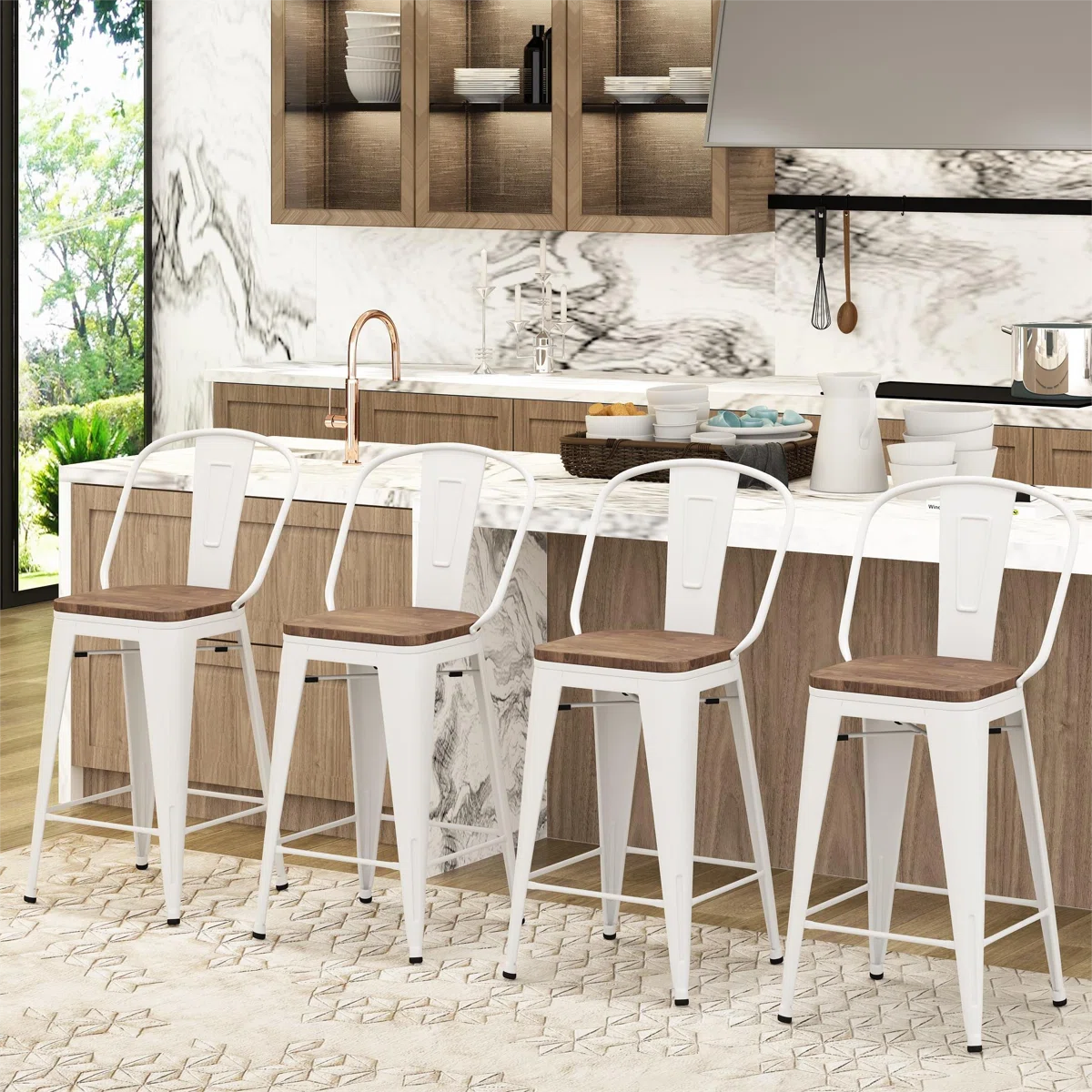 Rosenberry Counter Stool with Metal Frame (Set of 4)