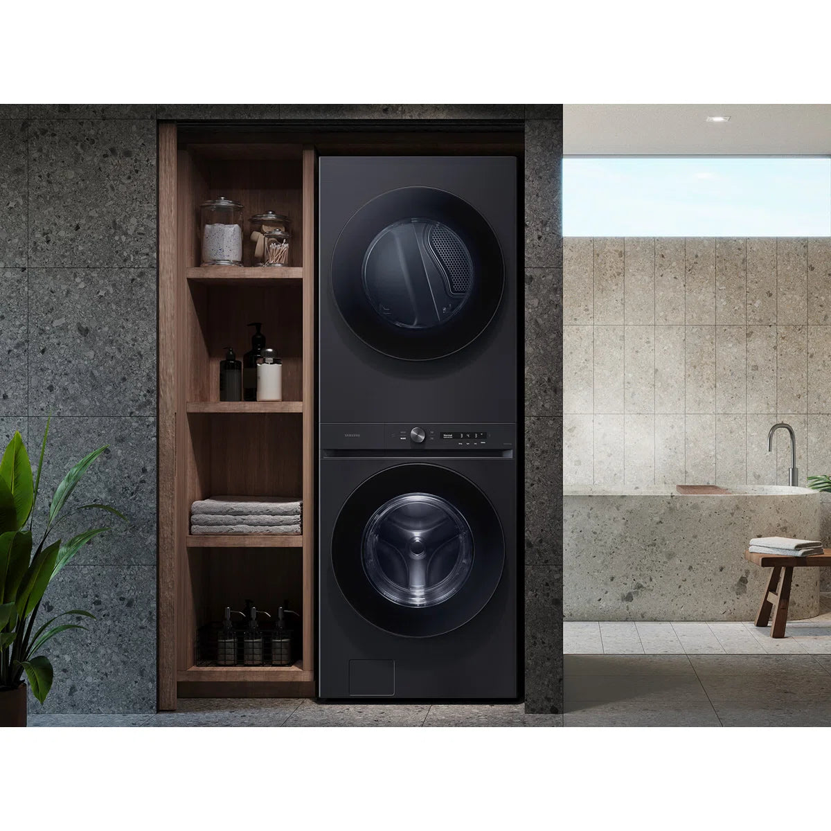 Samsung Bespoke AI Laundry Hub 4.6 cu. ft. Single Unit Washer and 7.6 cu. ft. Electric Dryer WH46DBH500EVA3