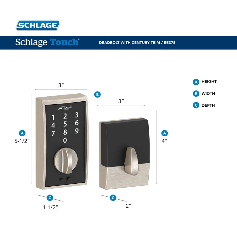Schlage Touch Keyless Touchscreen Deadbolt with Century Trim
