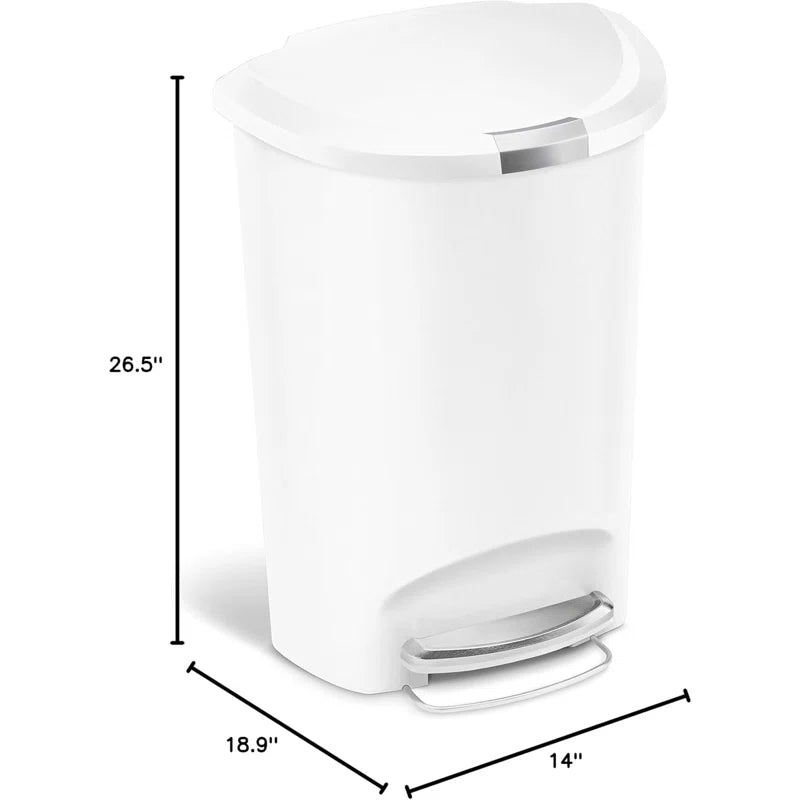 Simplehuman 50 Liter / 13 Gallon Semi-Round Kitchen Step Trash Can with Secure Slide Lock, Plastic