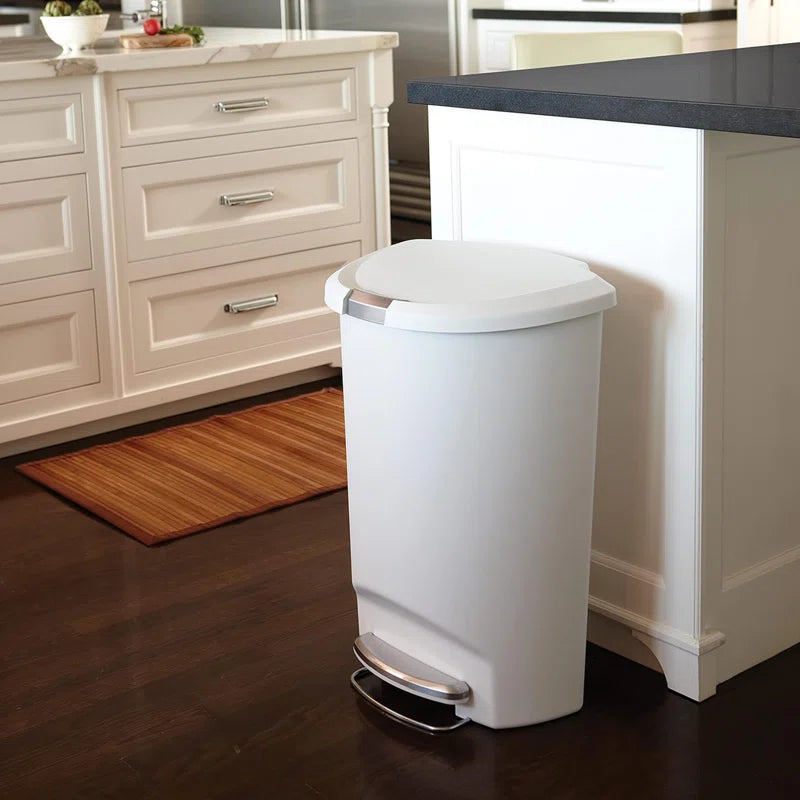 Simplehuman 50 Liter / 13 Gallon Semi-Round Kitchen Step Trash Can with Secure Slide Lock, Plastic