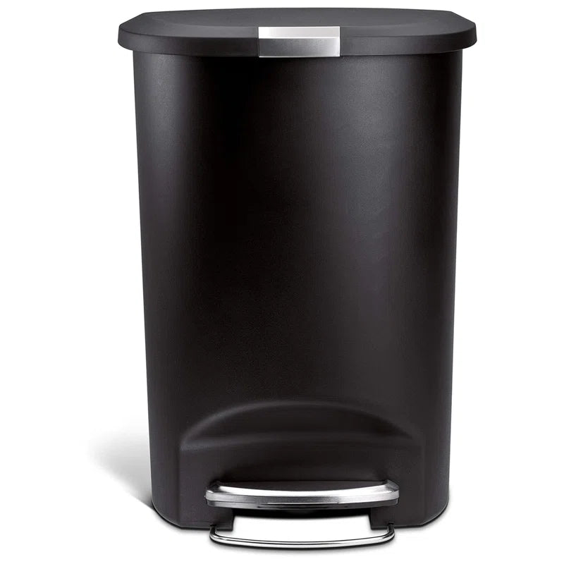 Simplehuman 50 Liter / 13 Gallon Semi-Round Kitchen Step Trash Can with Secure Slide Lock, Plastic