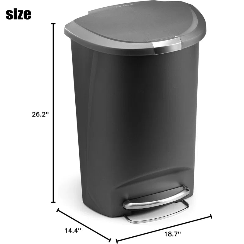 Simplehuman 50 Liter / 13 Gallon Semi-Round Kitchen Step Trash Can with Secure Slide Lock, Plastic
