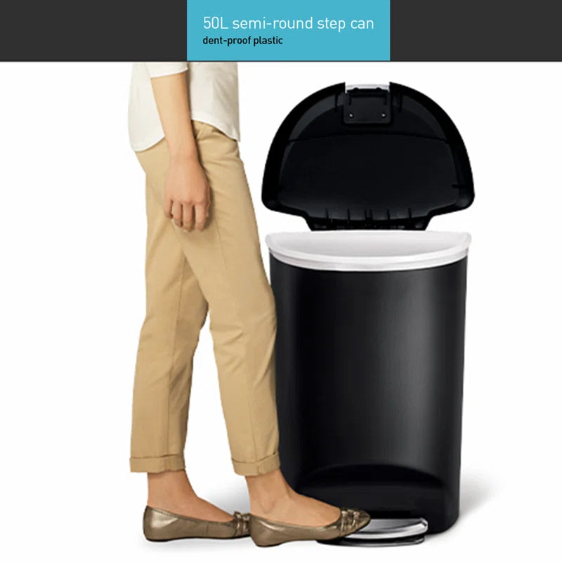 Simplehuman 50 Liter / 13 Gallon Semi-Round Kitchen Step Trash Can with Secure Slide Lock, Plastic