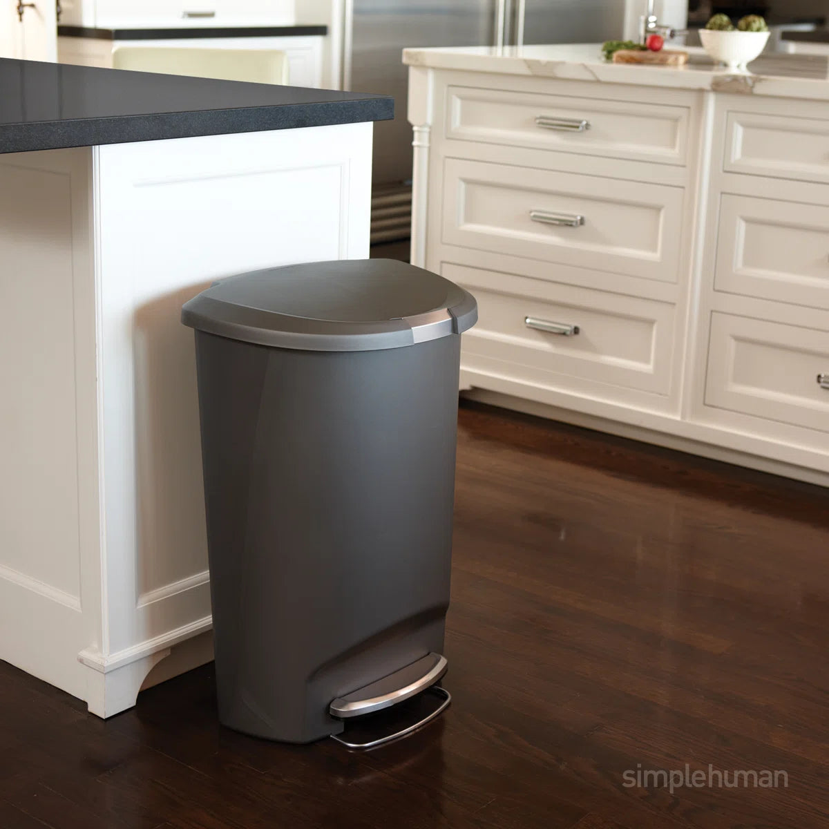 Simplehuman 50 Liter / 13 Gallon Semi-Round Kitchen Step Trash Can with Secure Slide Lock, Plastic