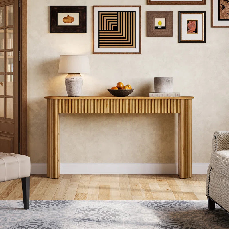 Solid Wood Console Table, 63" Fluted Entryway Table Sofa Table for Living Room, Hallway