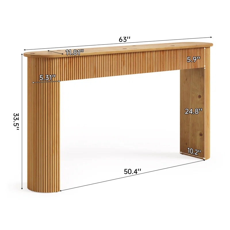Solid Wood Console Table, 63" Fluted Entryway Table Sofa Table for Living Room, Hallway