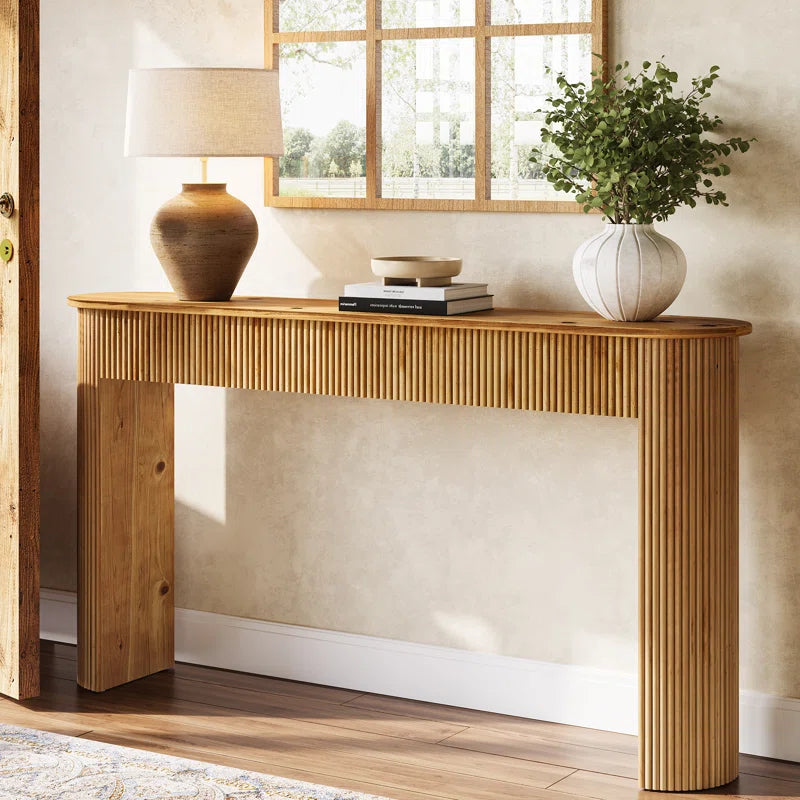 Solid Wood Console Table, 63" Fluted Entryway Table Sofa Table for Living Room, Hallway