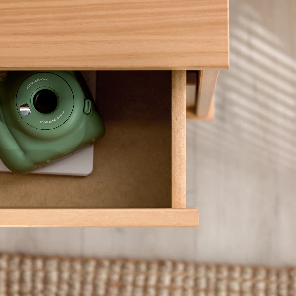 Solid Wood Groove 2-Drawer Nightstand