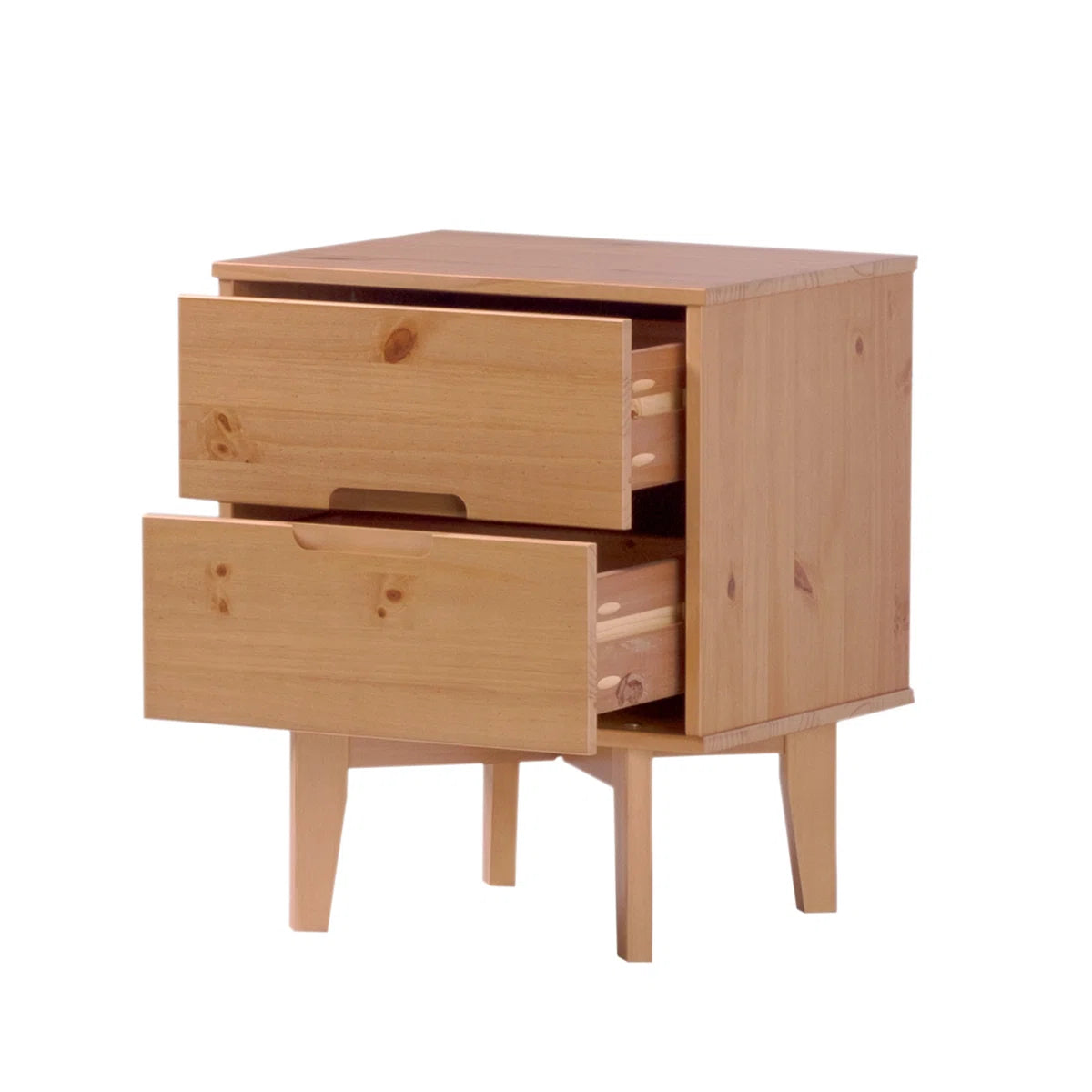 Solid Wood Groove 2-Drawer Nightstand