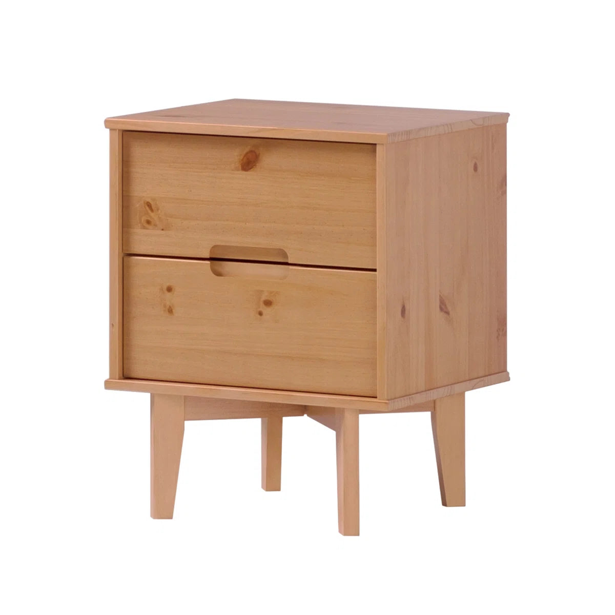 Solid Wood Groove 2-Drawer Nightstand