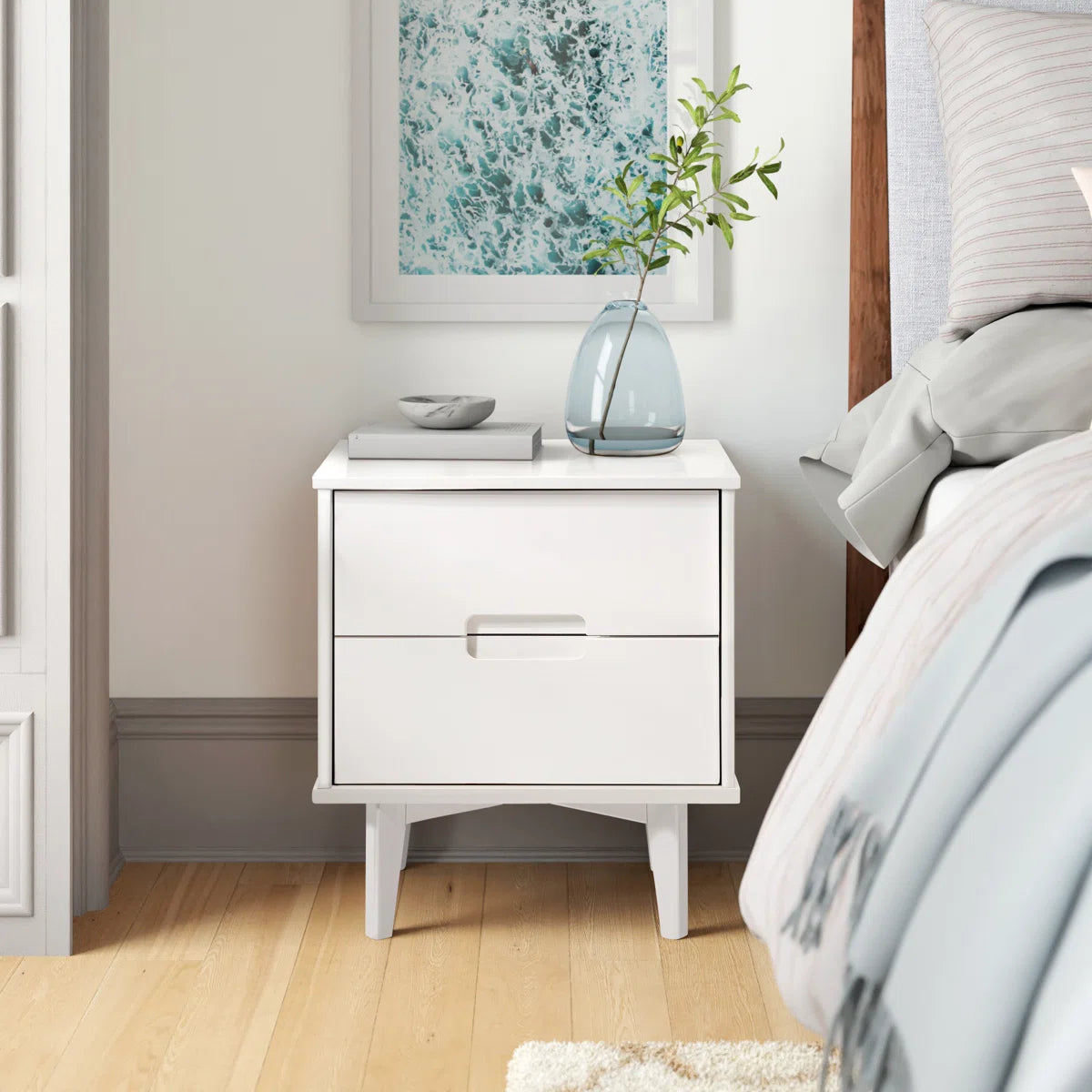 Solid Wood Groove 2-Drawer Nightstand