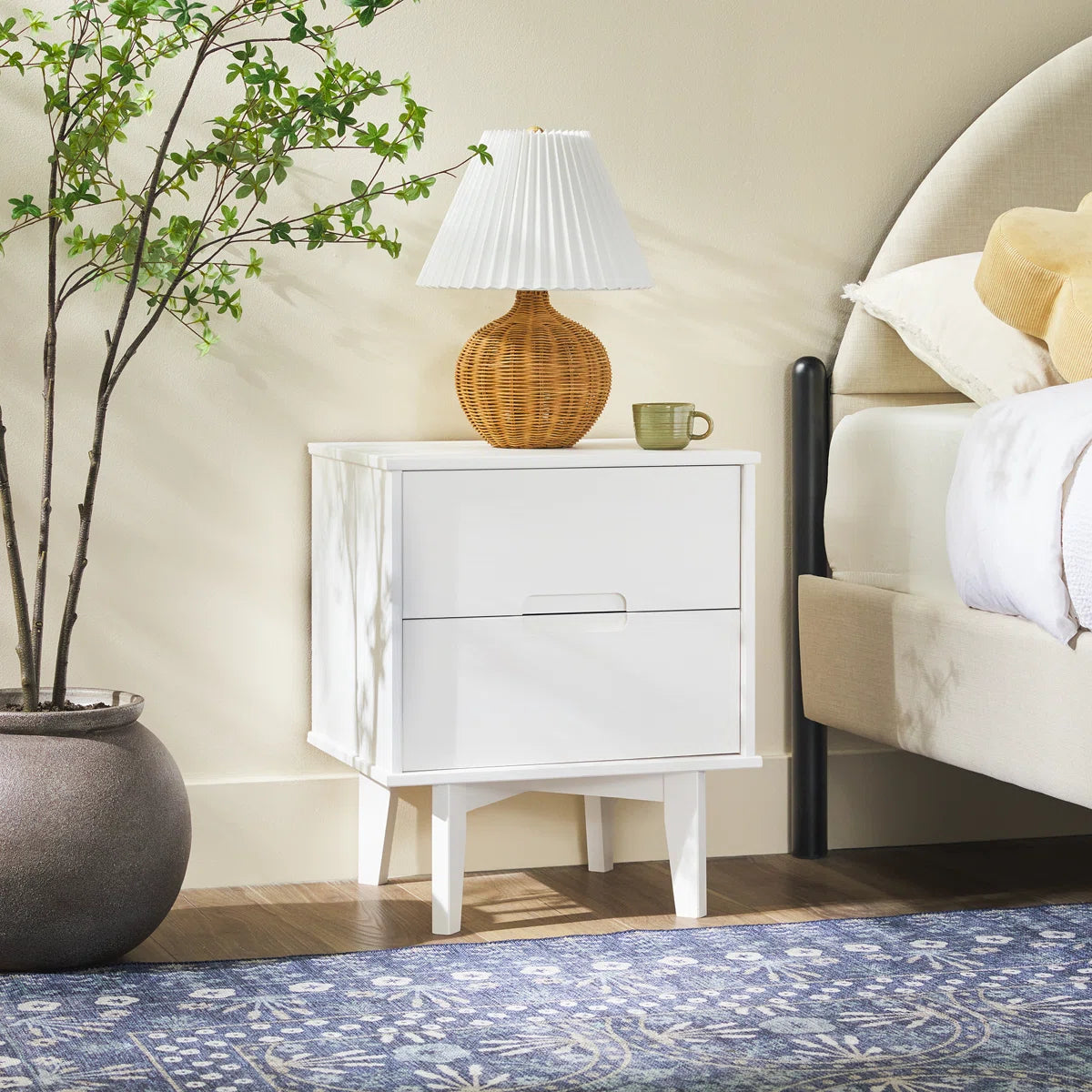 Solid Wood Groove 2-Drawer Nightstand