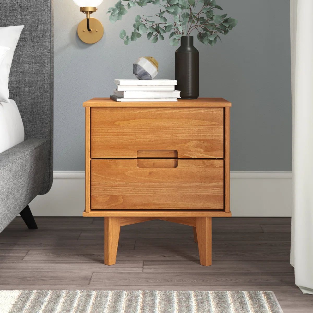 Solid Wood Groove 2-Drawer Nightstand
