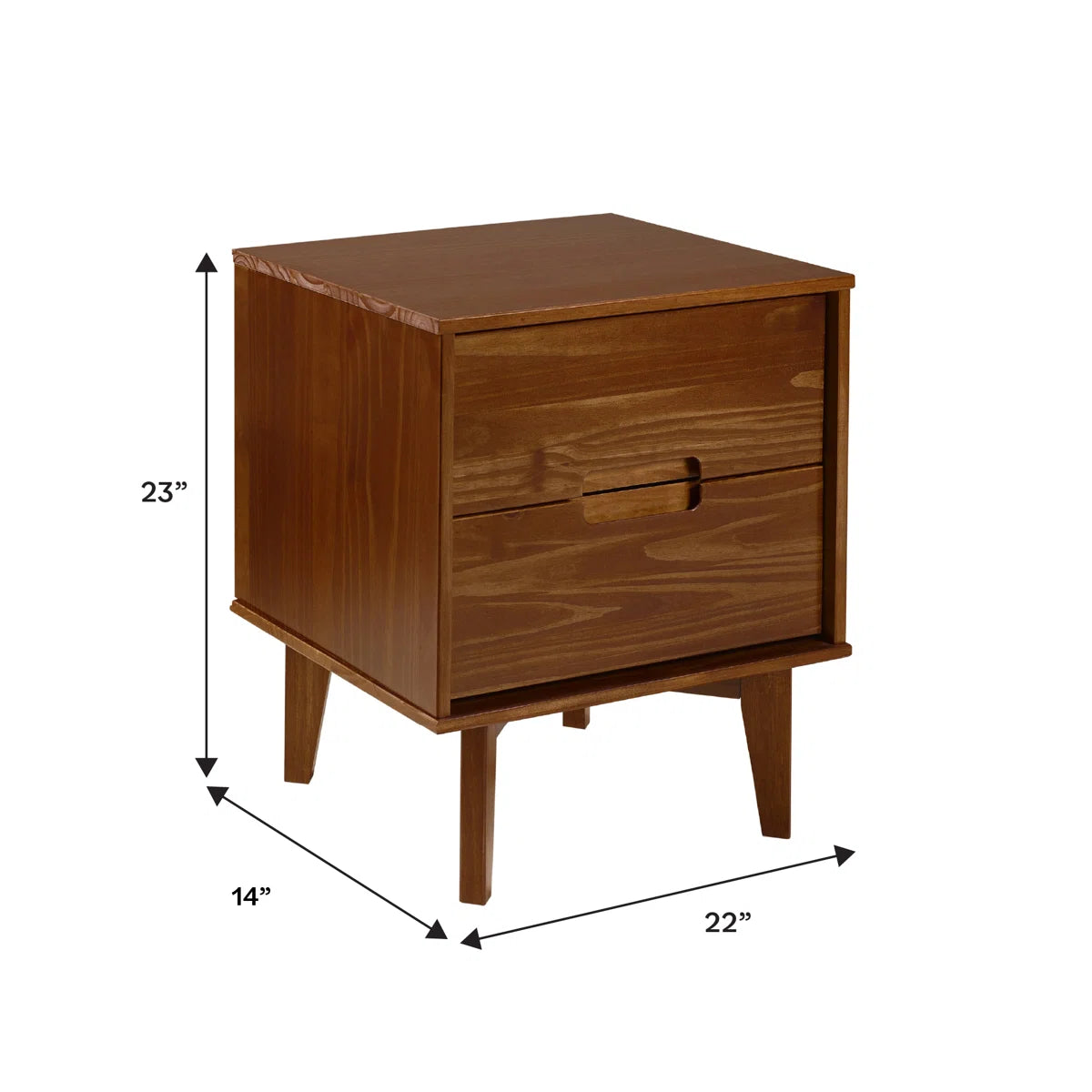 Solid Wood Groove 2-Drawer Nightstand