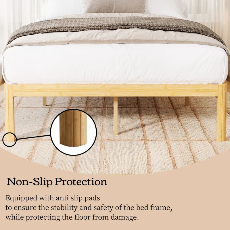 Solid Wood and Metal 14" Heavy Duty Bamboo Platform Bed Frame with Iron Legs