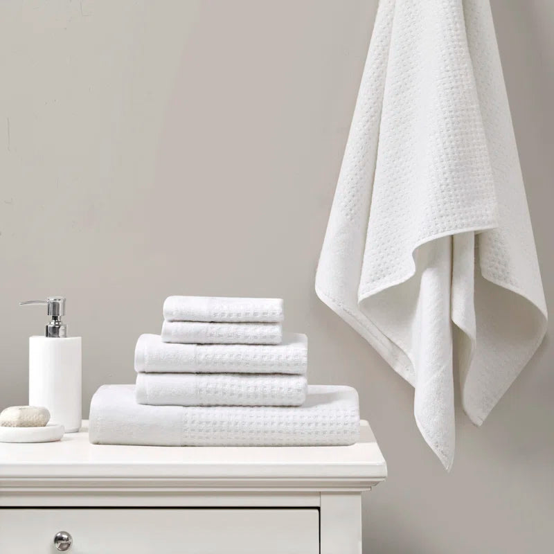 Spa Waffle Cotton Jacquard Antimicrobial Bath Towel 6 Piece Set