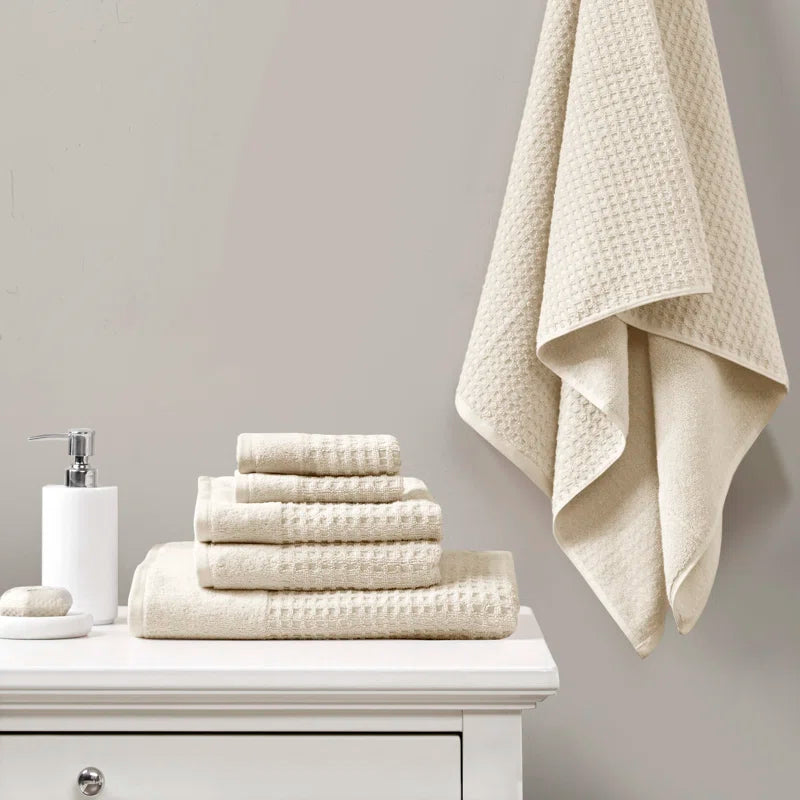 Spa Waffle Cotton Jacquard Antimicrobial Bath Towel 6 Piece Set