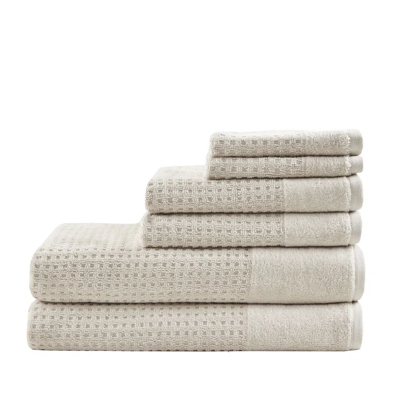 Spa Waffle Cotton Jacquard Antimicrobial Bath Towel 6 Piece Set