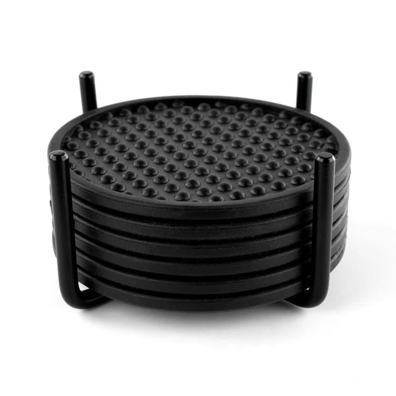 Spectrum Finley Coaster Container With 6 Black Coasters (Set of 7)