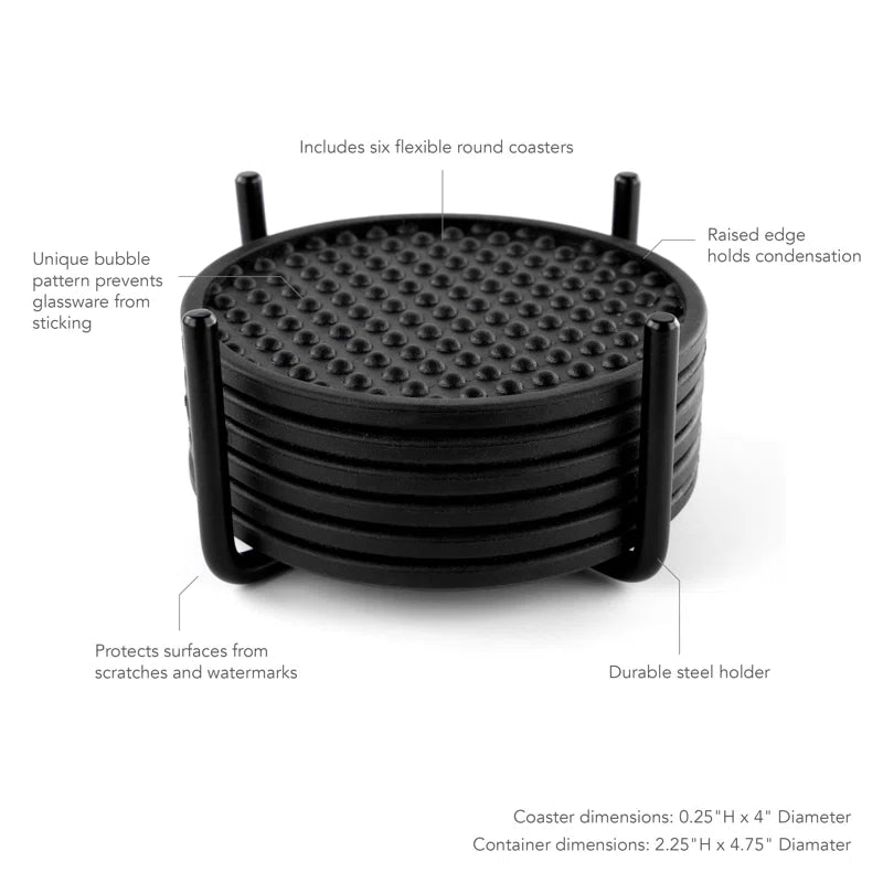 Spectrum Finley Coaster Container With 6 Black Coasters (Set of 7)