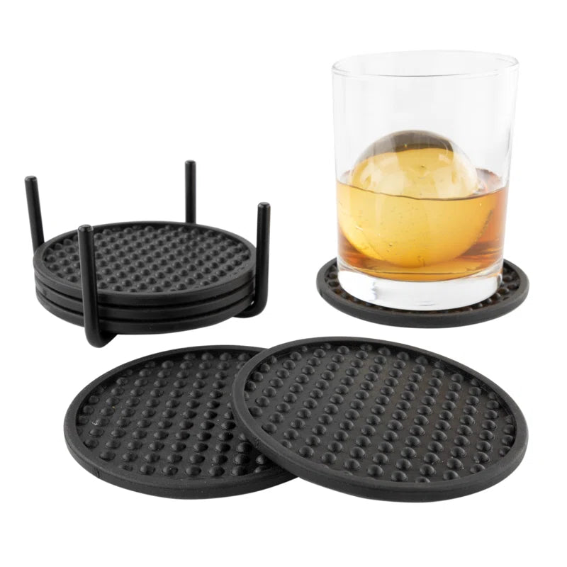 Spectrum Finley Coaster Container With 6 Black Coasters (Set of 7)