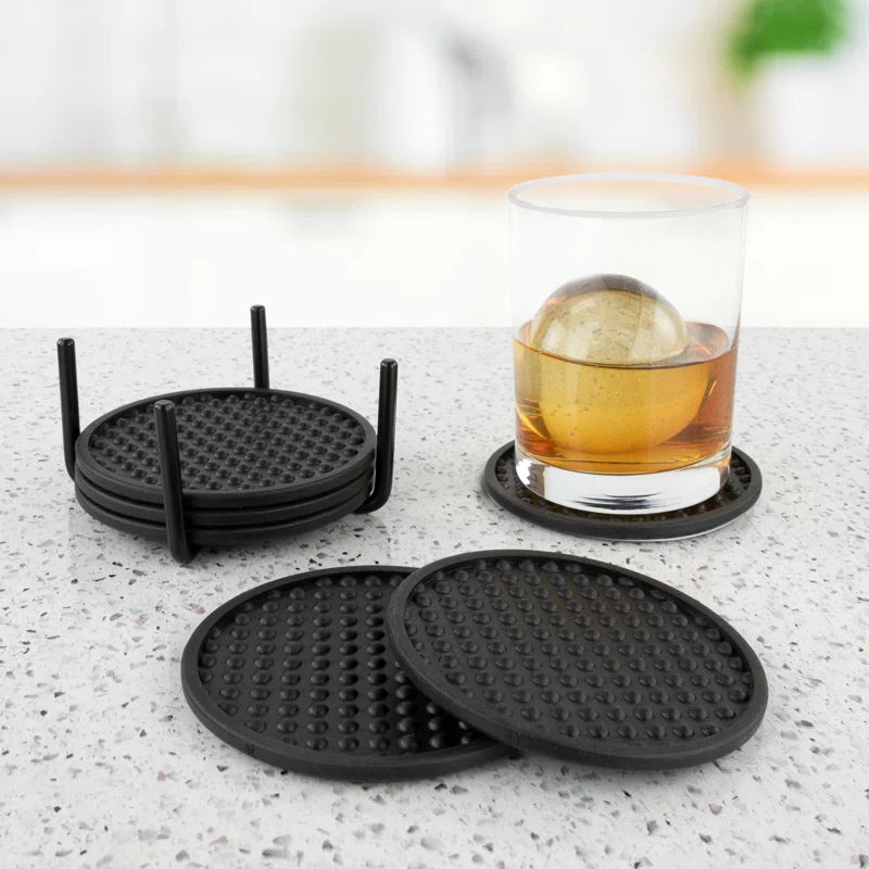 Spectrum Finley Coaster Container With 6 Black Coasters (Set of 7)