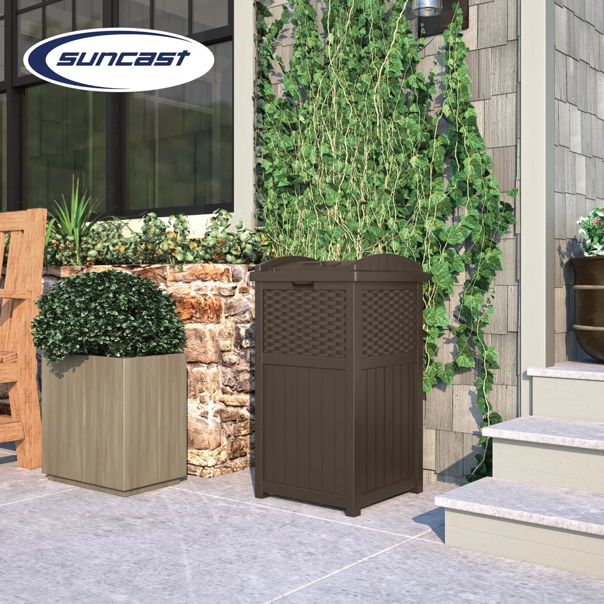 Suncast 33 Gallon Manual Lift Trash Hideaway Container