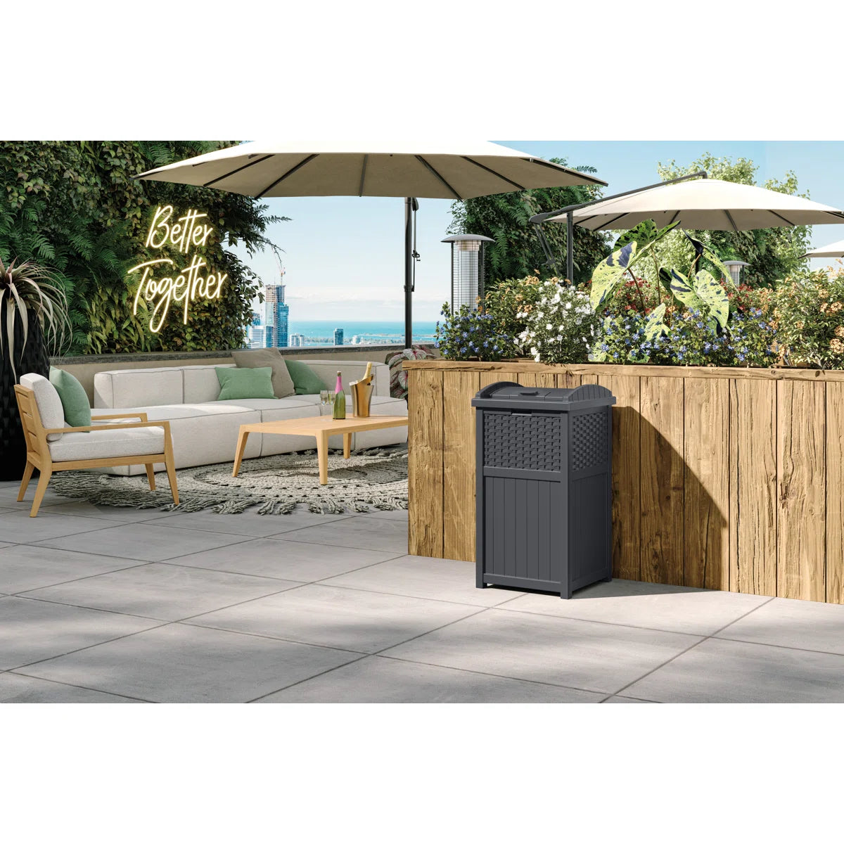 Suncast 33 Gallon Manual Lift Trash Hideaway Container