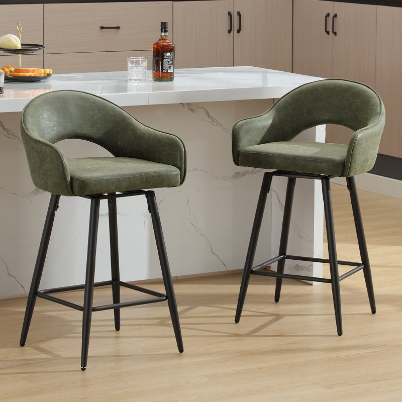 Swivel Bar Stools 27'' Counter Stools Faux Leather Counter Height Bra Stools Chairs for Kitchen Island (Set of 2)