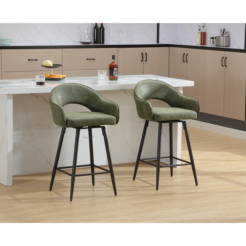 Swivel Bar Stools 27'' Counter Stools Faux Leather Counter Height Bra Stools Chairs for Kitchen Island (Set of 2)