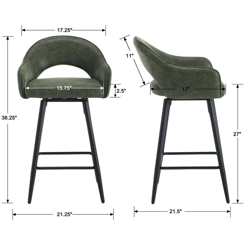 Swivel Bar Stools 27'' Counter Stools Faux Leather Counter Height Bra Stools Chairs for Kitchen Island (Set of 2)