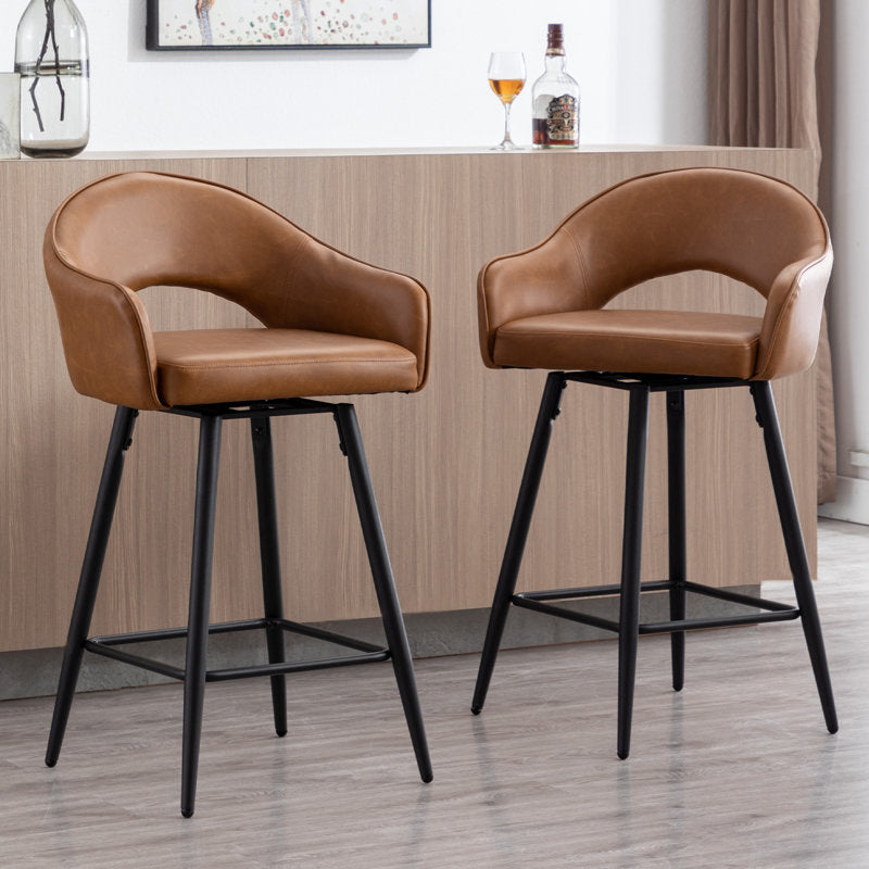 Swivel Bar Stools 27'' Counter Stools Faux Leather Counter Height Bra Stools Chairs for Kitchen Island (Set of 2)