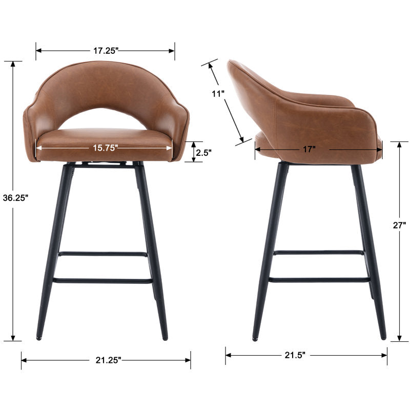 Swivel Bar Stools 27'' Counter Stools Faux Leather Counter Height Bra Stools Chairs for Kitchen Island (Set of 2)