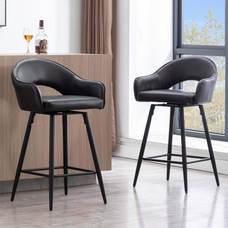 Swivel Bar Stools 27'' Counter Stools Faux Leather Counter Height Bra Stools Chairs for Kitchen Island (Set of 2)