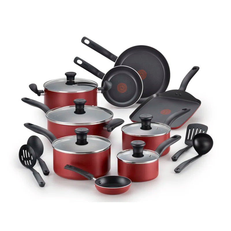 T-fal Initiatives 18 Piece Aluminum Nonstick Cookware Set & Cooking Utensils