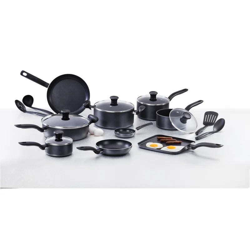 T-fal Initiatives 18 Piece Aluminum Nonstick Cookware Set & Cooking Utensils