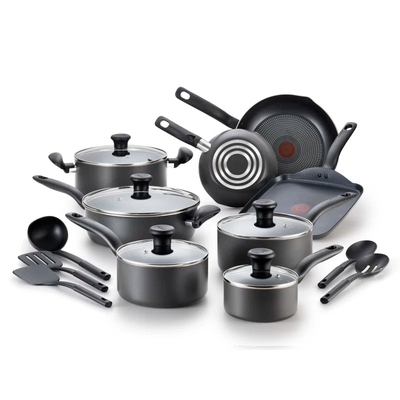T-fal Initiatives 18 Piece Aluminum Nonstick Cookware Set & Cooking Utensils