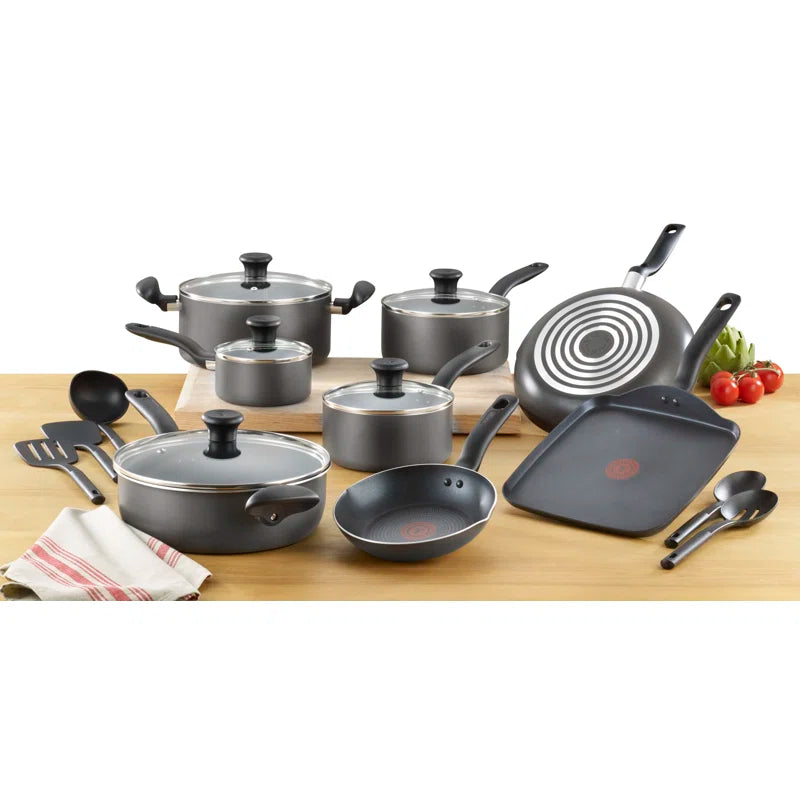 T-fal Initiatives 18 Piece Aluminum Nonstick Cookware Set & Cooking Utensils