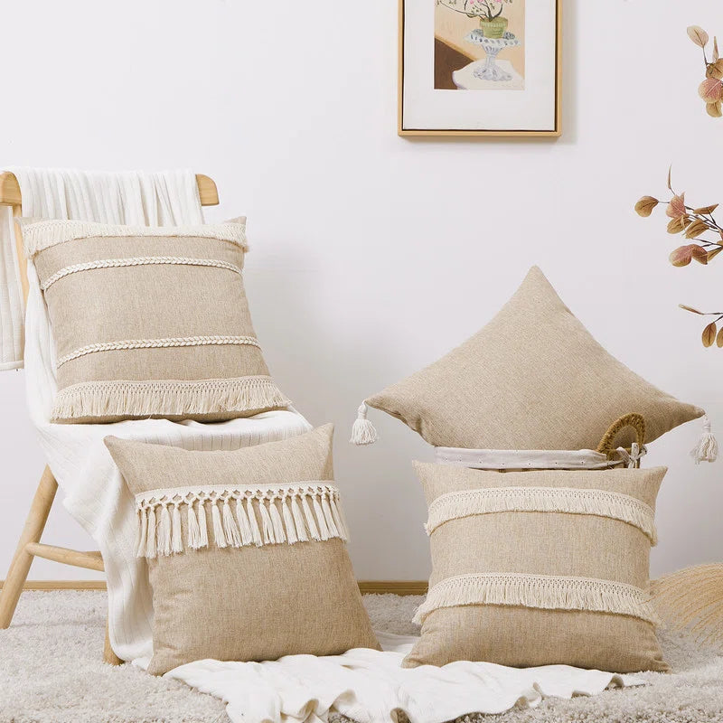 Topfinel Neutral Decorative Throw Pillow Covers, Burlap Linen Cushion Cover Set of 4 (Set of 4)