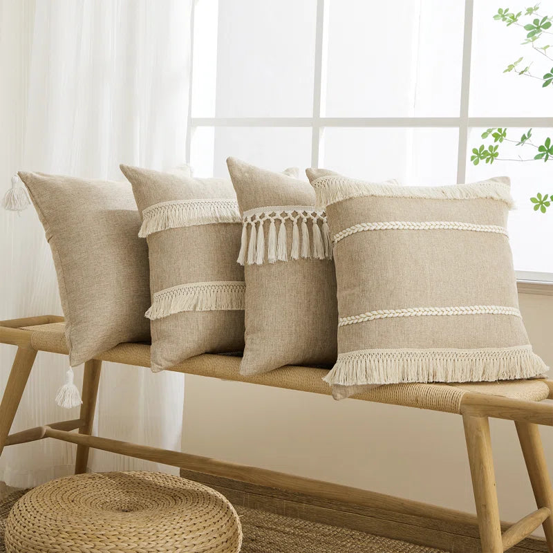 Topfinel Neutral Decorative Throw Pillow Covers, Burlap Linen Cushion Cover Set of 4 (Set of 4)