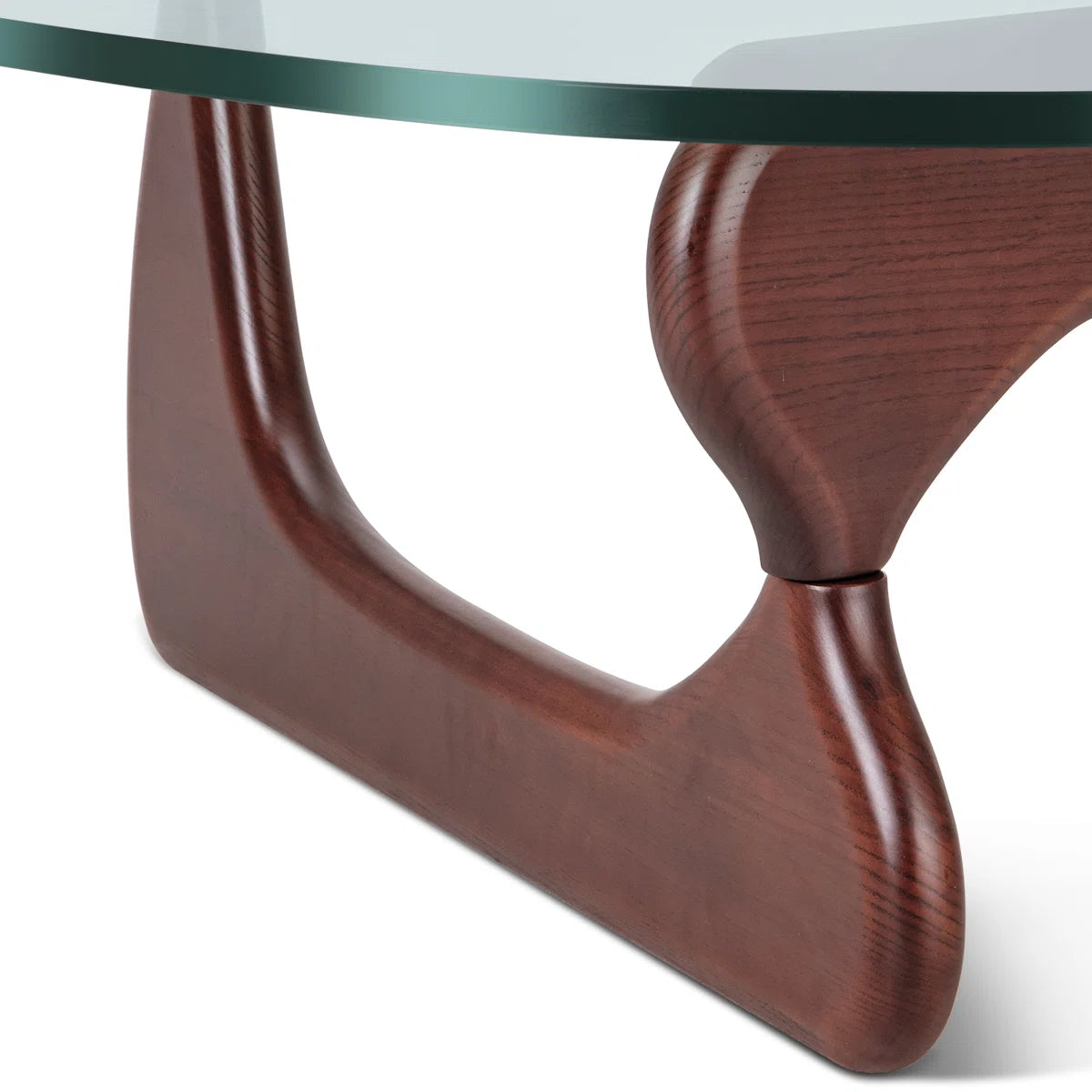 Triangle Glass Coffee Table with Wooden Base Clear Glass Top Mid-Century Abstract Glass Table