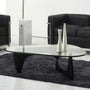 Triangle Glass Coffee Table with Wooden Base Clear Glass Top Mid-Century Abstract Glass Table