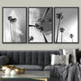 Tropical Palm Black And White Tropical Palm Tree Coastal Artwork Framed Canvas 3 Pieces Pictures Print Wall Art