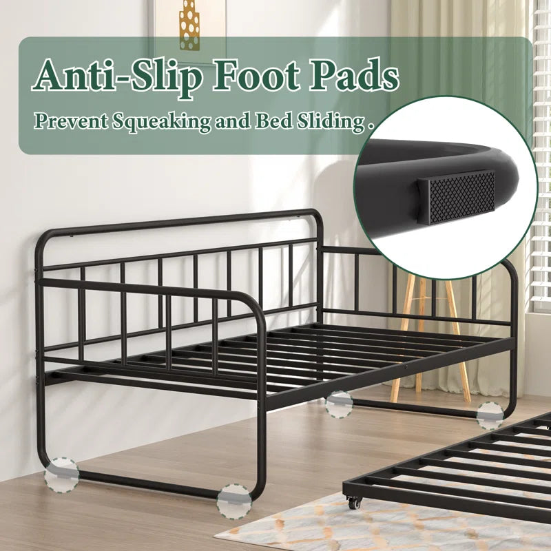 Twin Size Daybed And Trundle Bed Frame Set, Twin Metal Daybed Frame With Pull Out Trundle Bed, Black