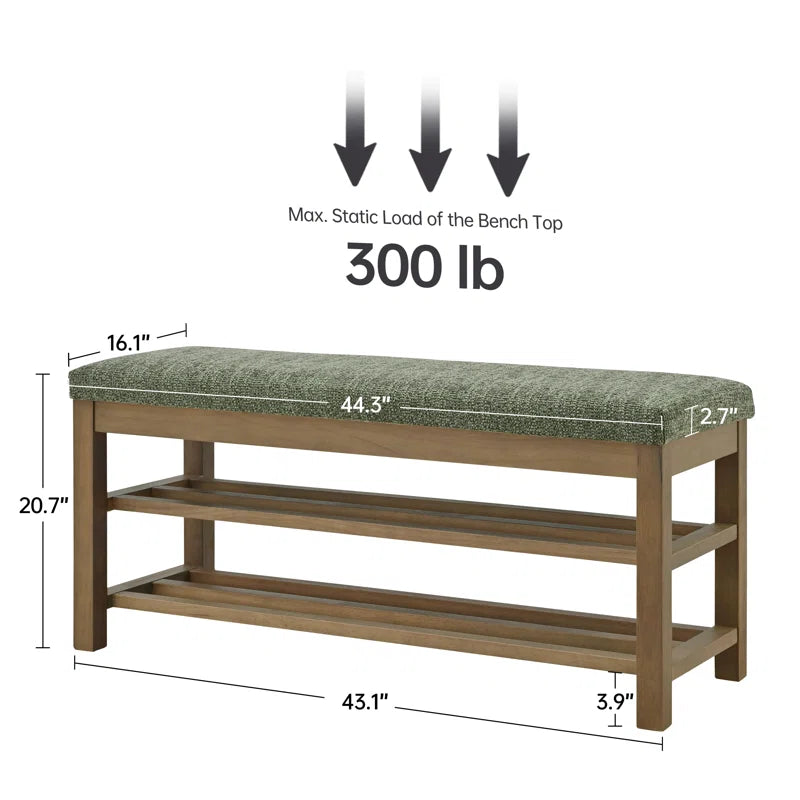 Upholstered Storage Bench with Double-Tier Shoe Rack