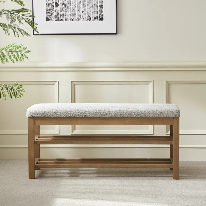 Upholstered Storage Bench with Double-Tier Shoe Rack