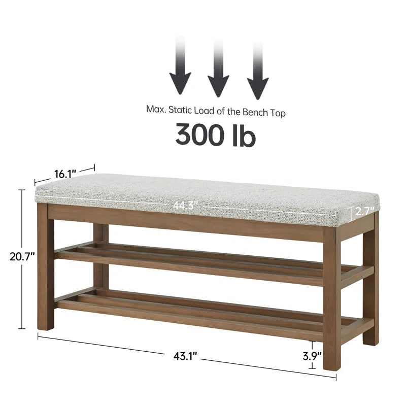 Upholstered Storage Bench with Double-Tier Shoe Rack